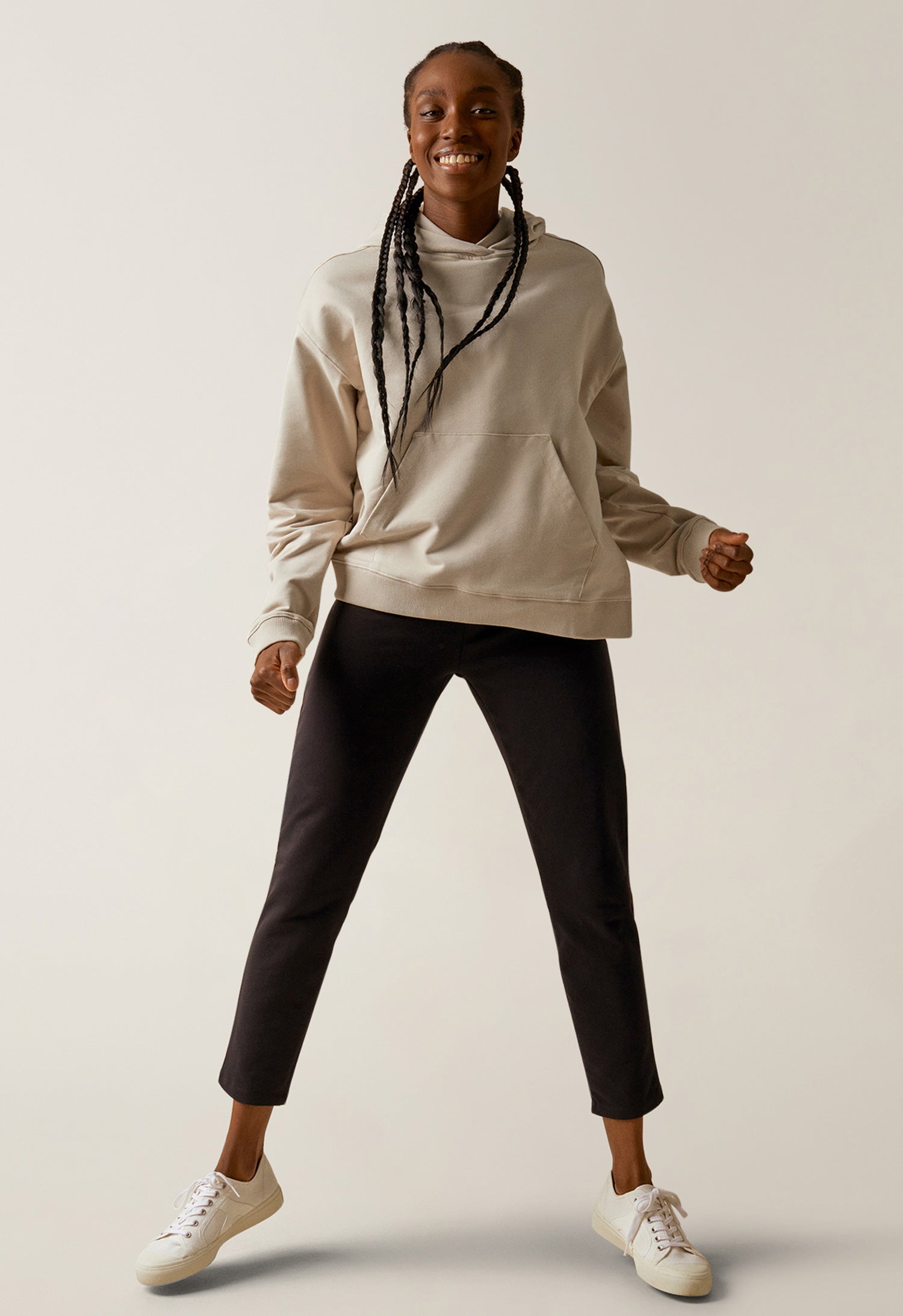 Zwangerschapshoodie met voedingsopening - lichtbeige