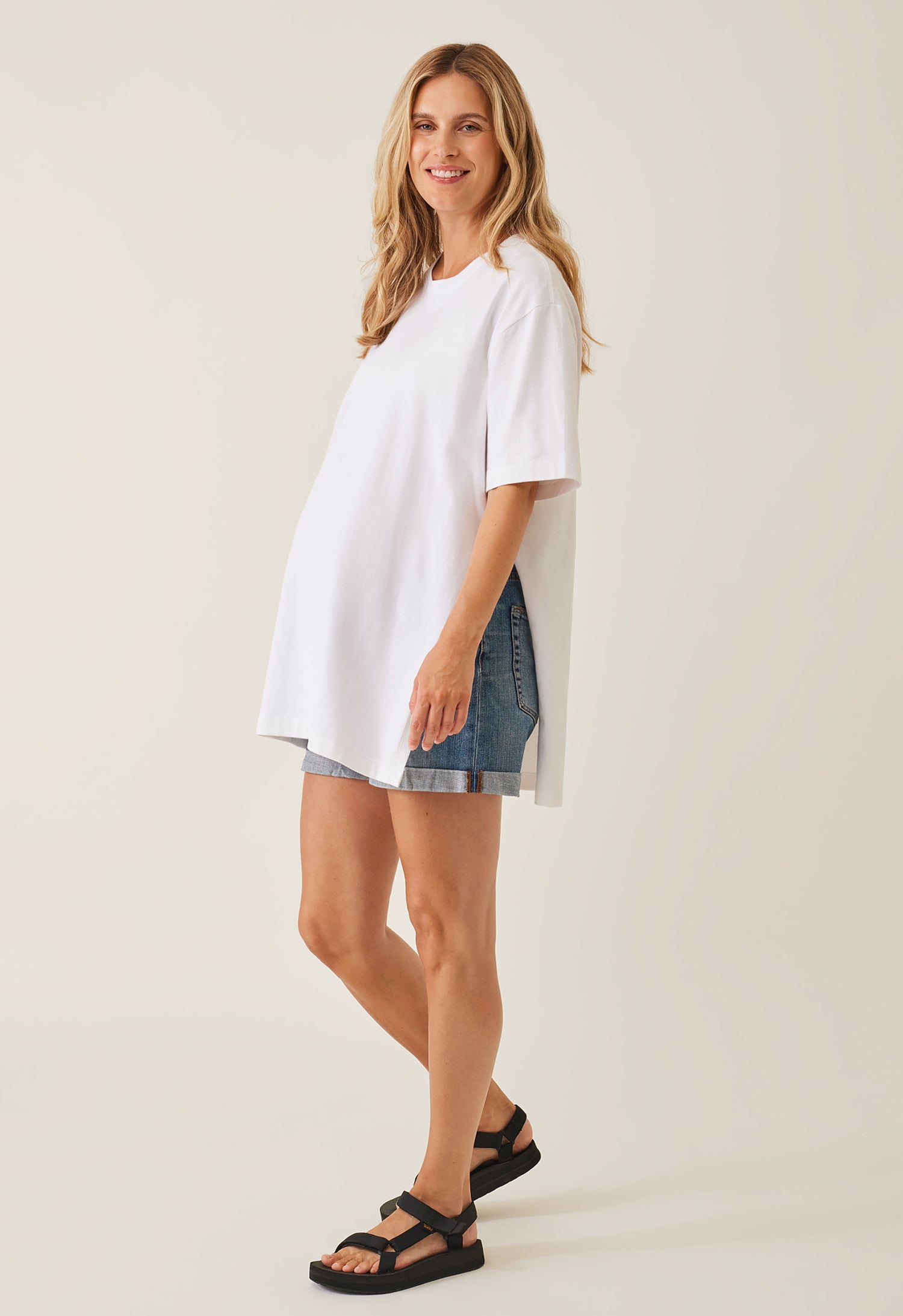 Oversized zwangerschaps-T-shirt met zijsplit - Wit