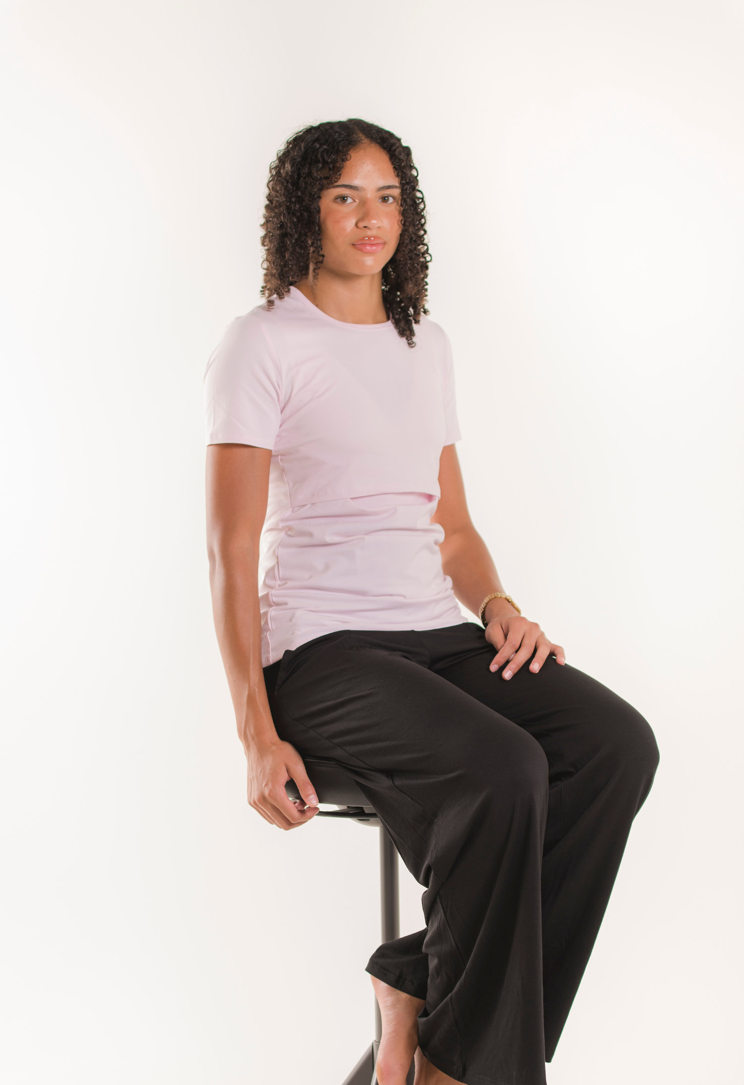 Essentiële voedingstop met korte mouwen - Pastelroze