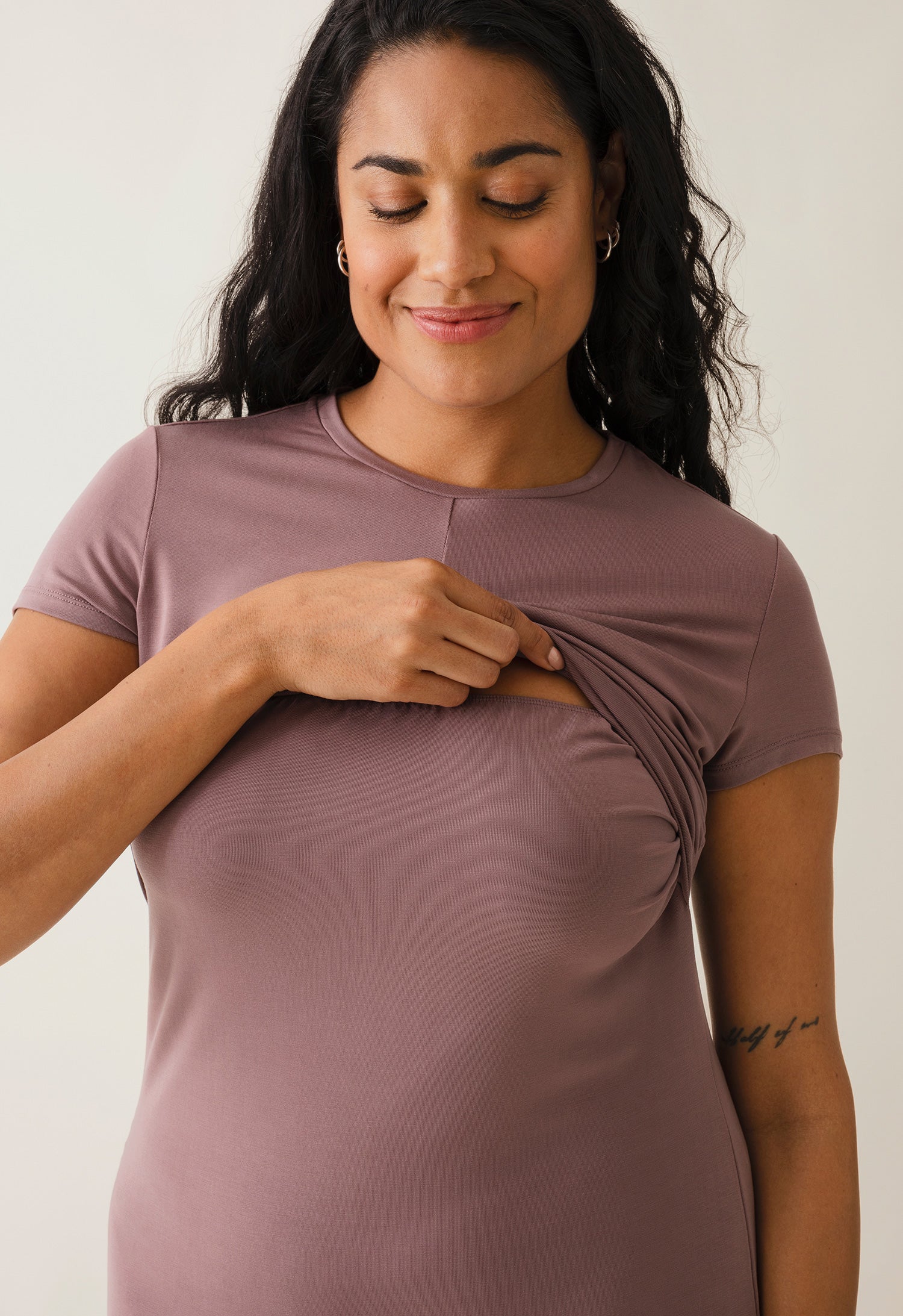 Zwangerschapsfeestjurk met voedingsopening - Donker mauve