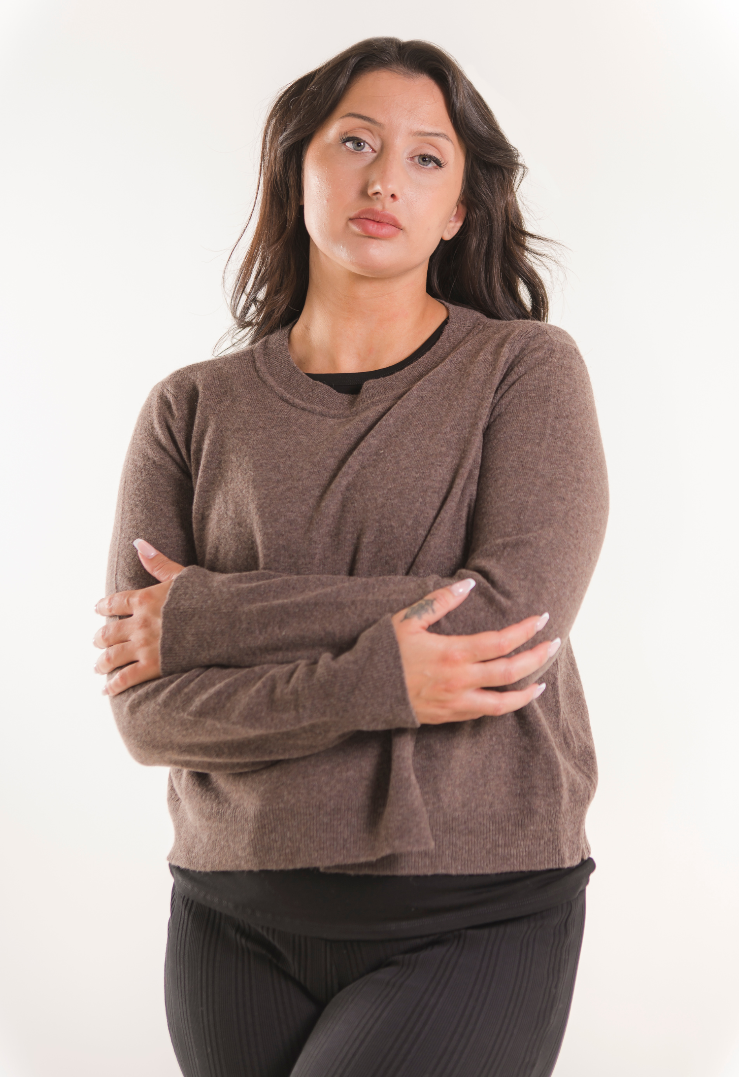 Gebreide voedingstrui - bruin-grijs melange