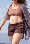 Geribde zwemtop - crop top - roze bruin