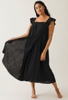 Bohemien zwangerschapsjurk met smockwerk - Zwart