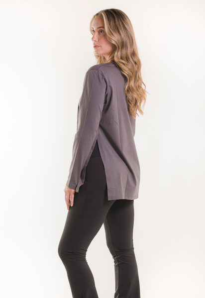 Zwangerschaps-T-shirt met lange mouwen - gewassen grijs