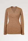 Geribbelde top van merinowol - bruin melange