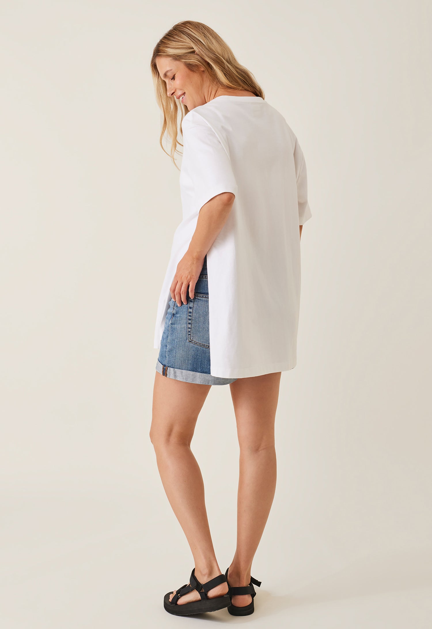 Oversized zwangerschaps-T-shirt met zijsplit - Wit