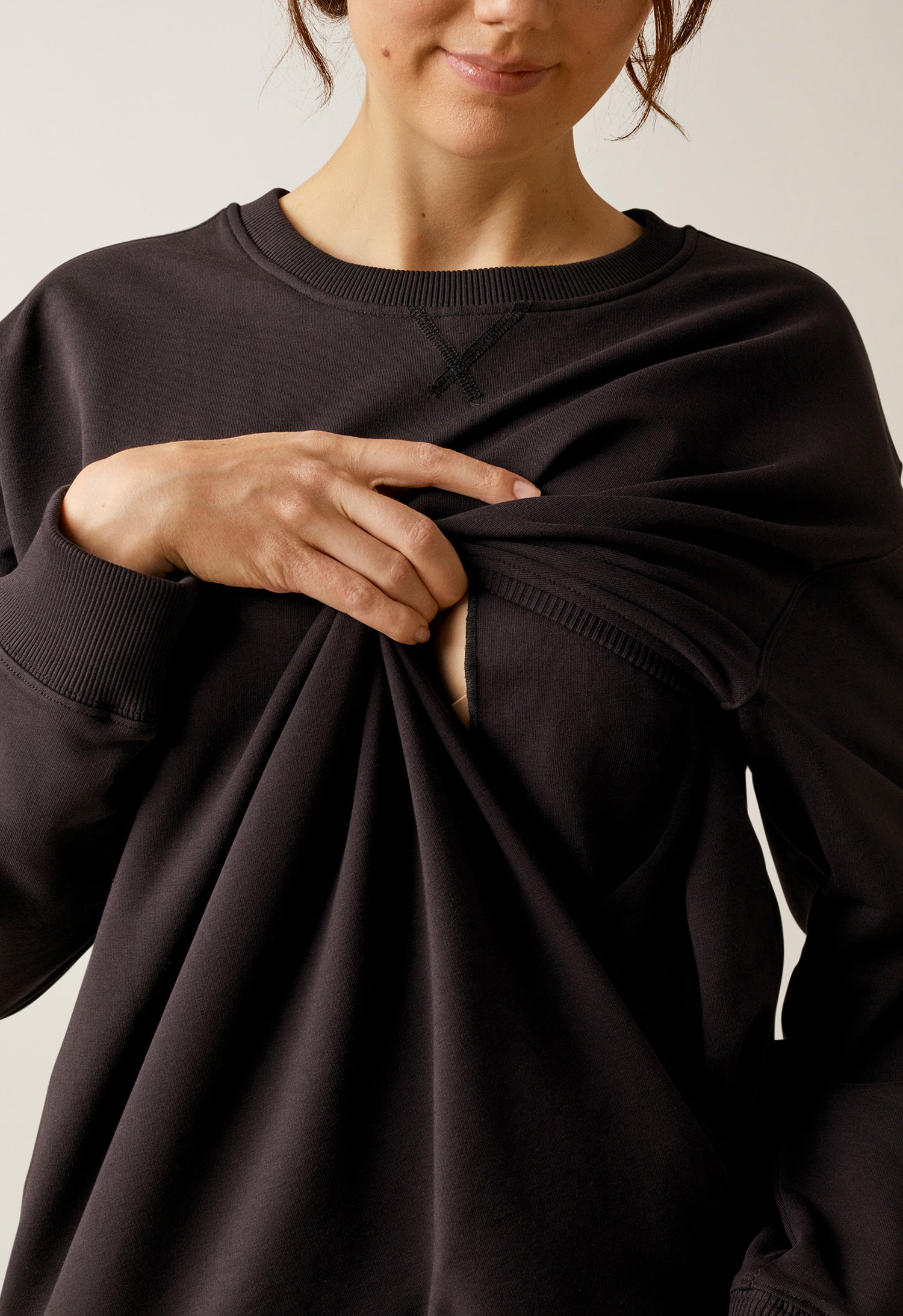 Oversized zwangerschaps-sweatshirt met voedingsopening - Zwart