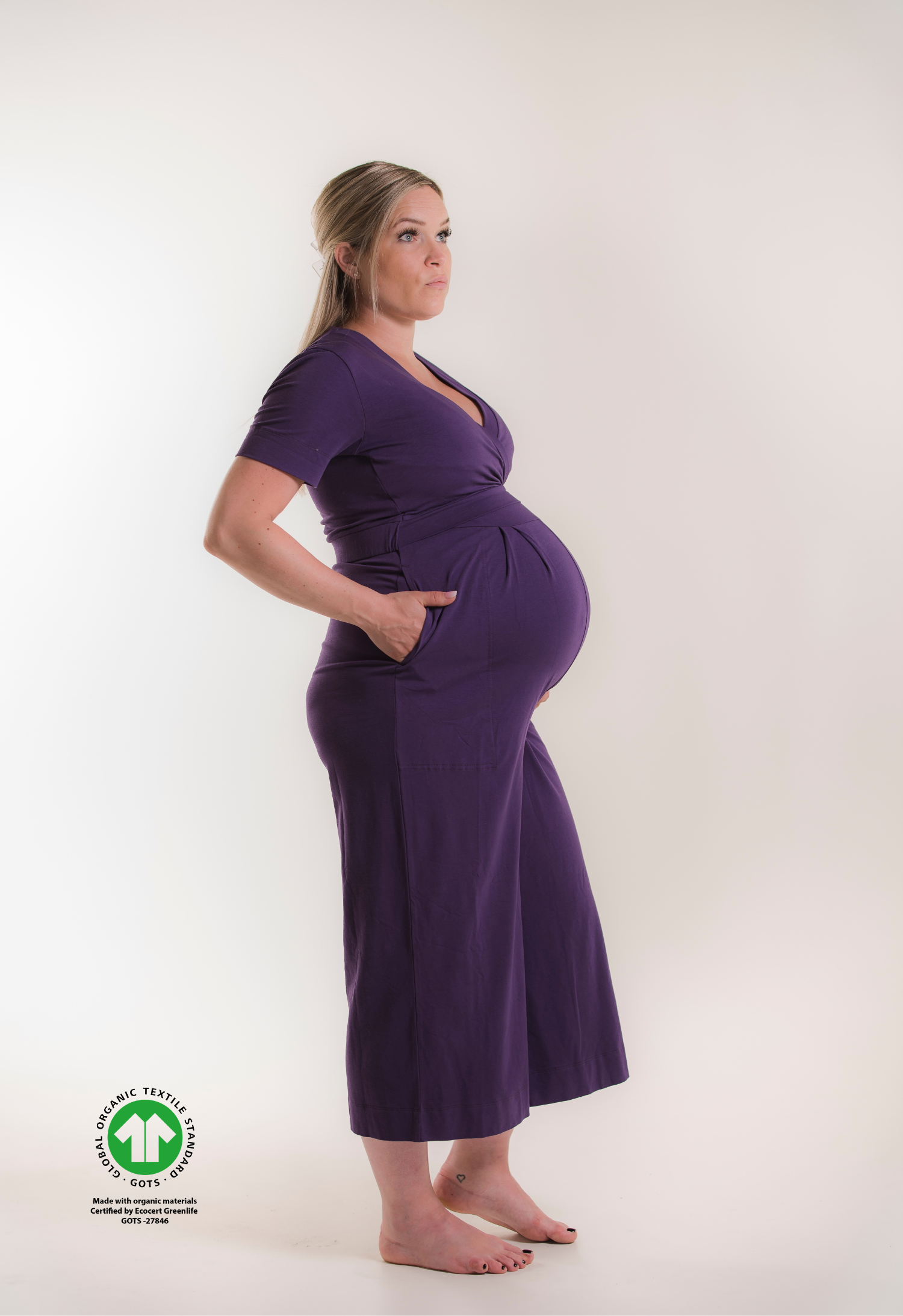Zwangerschapsjumpsuit met borstvoedingsopening - Paars