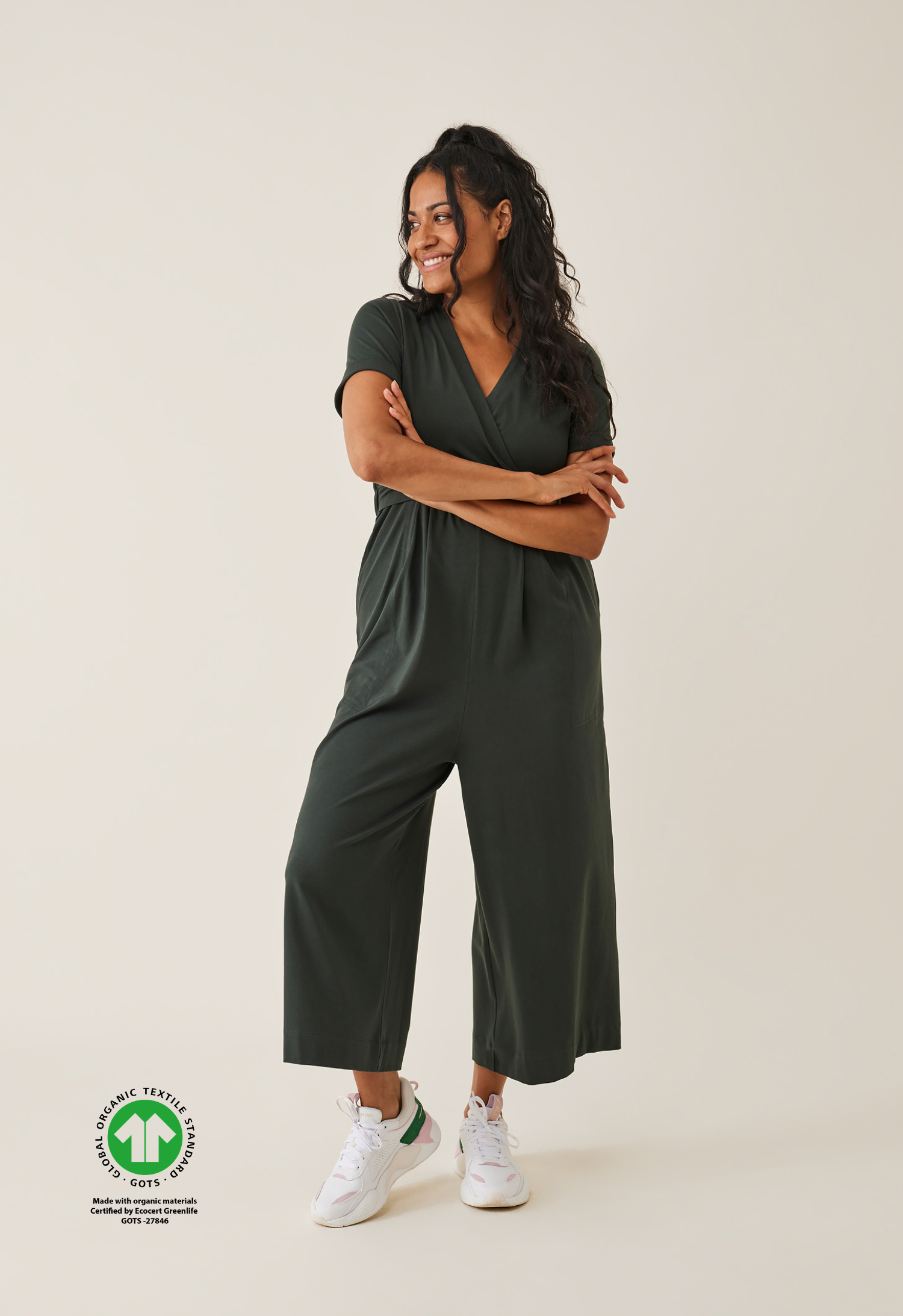 Zwangerschapsjumpsuit met voedingsopening - Donkergroen