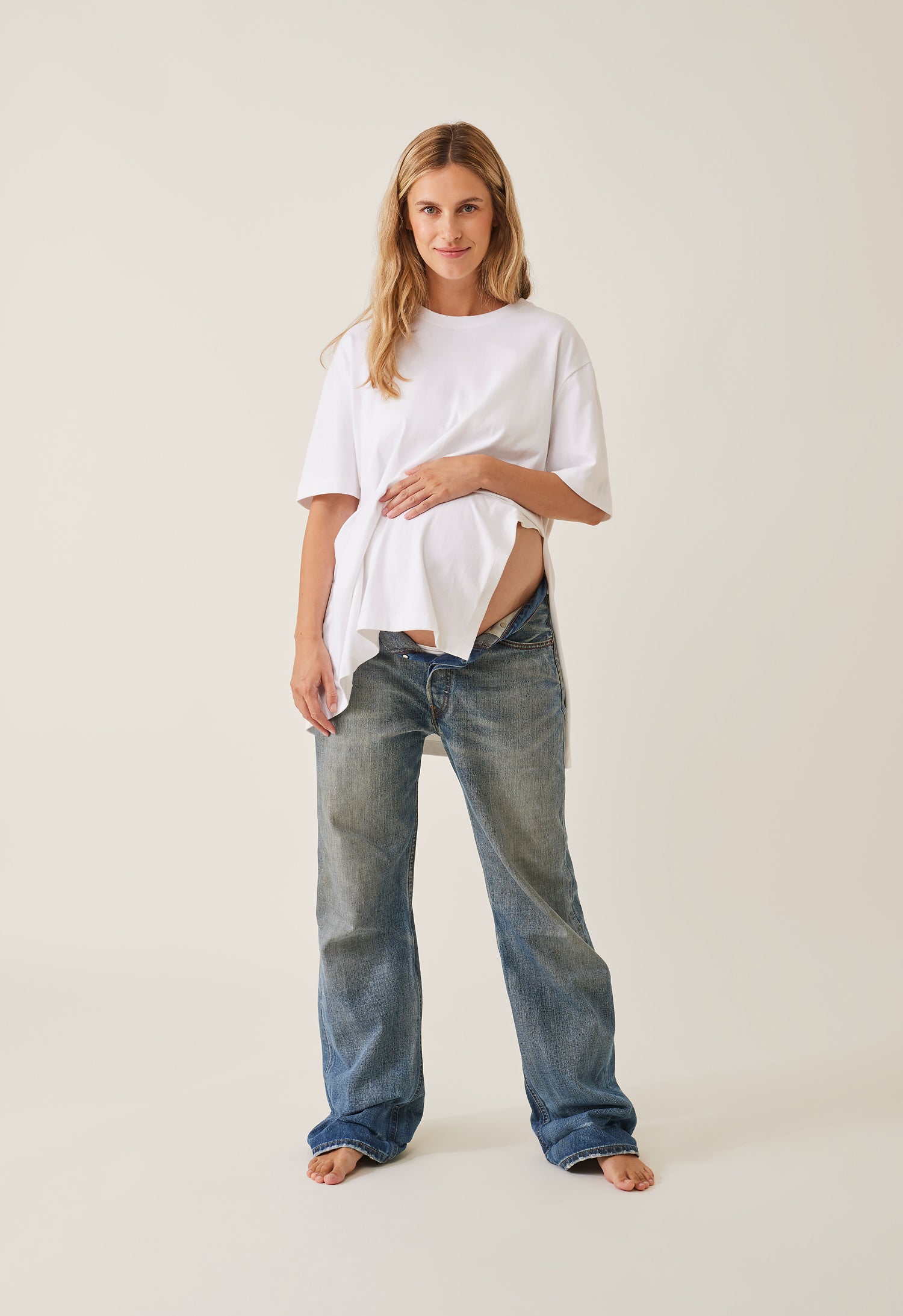 Oversized zwangerschaps-T-shirt met zijsplit - Wit