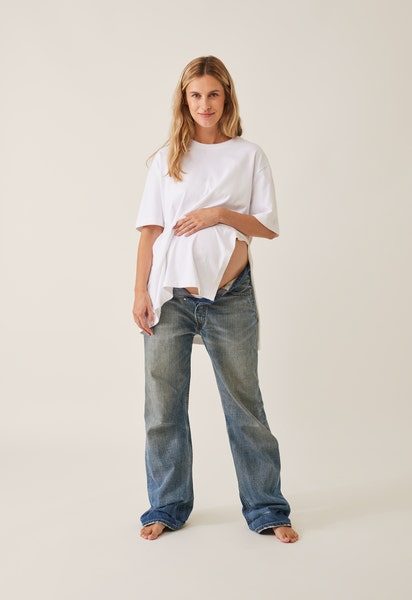 Oversized zwangerschaps-T-shirt met zijsplit - Wit