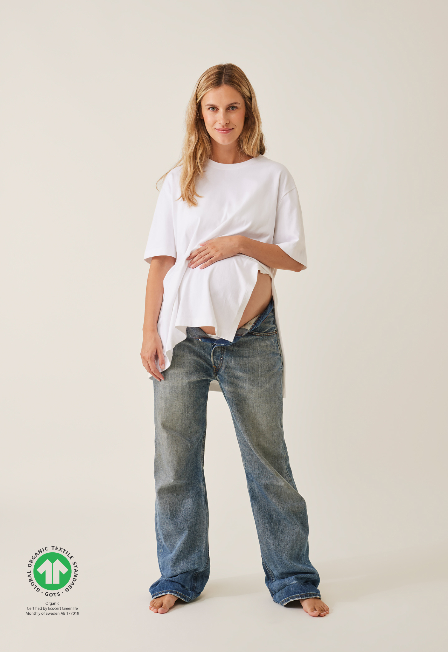 Oversized zwangerschaps-T-shirt met zijsplit - Wit