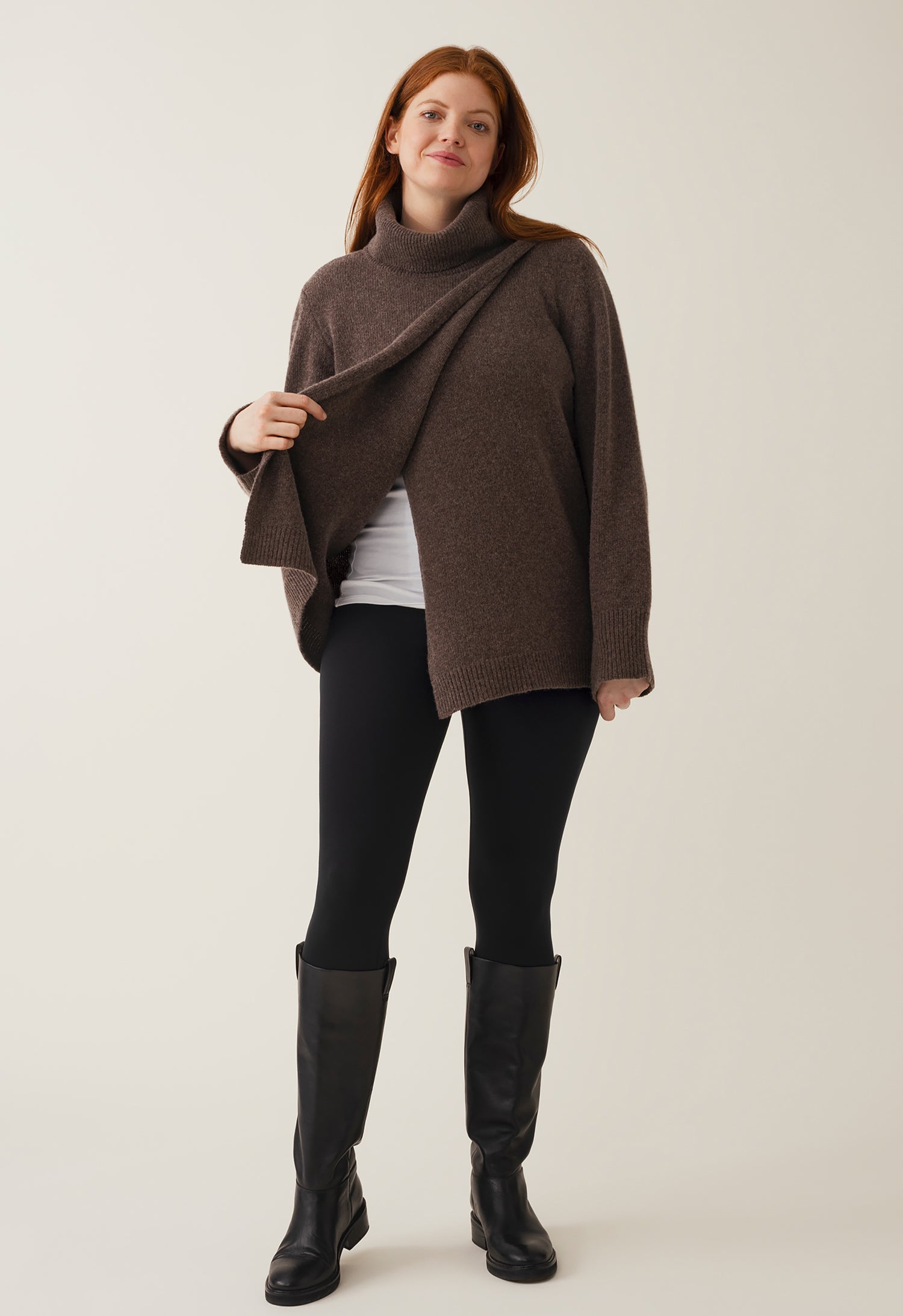 Gebreide voedings-tuniek - bruin-grijs melange