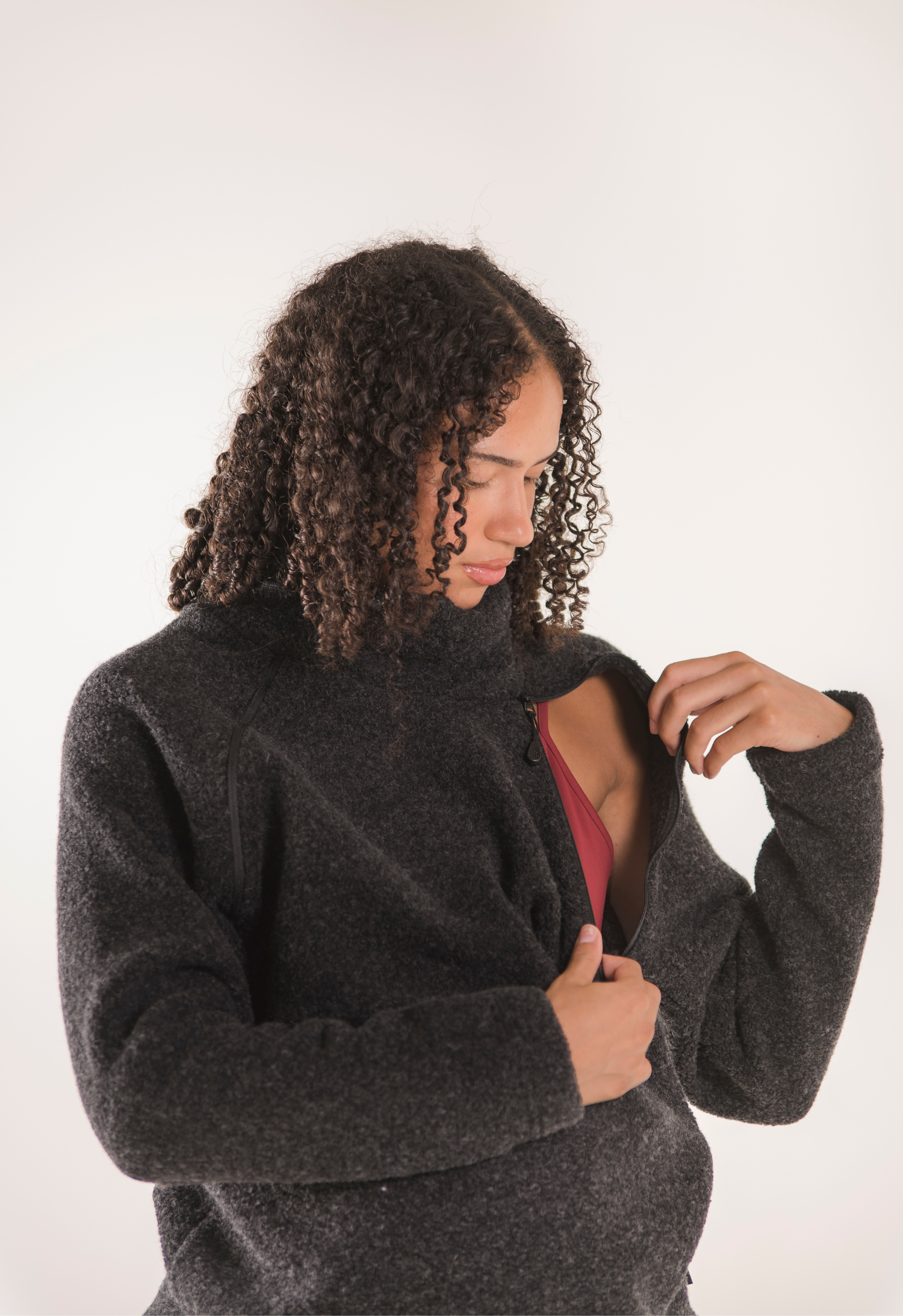 Wollen pile trui - Zwart