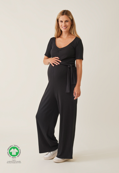 Geribde zwangerschapsjumpsuit - Zwart